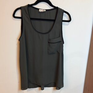 Everleigh Olive/Army Green Scoop Neck Pocket Tank w/Black Accents, S